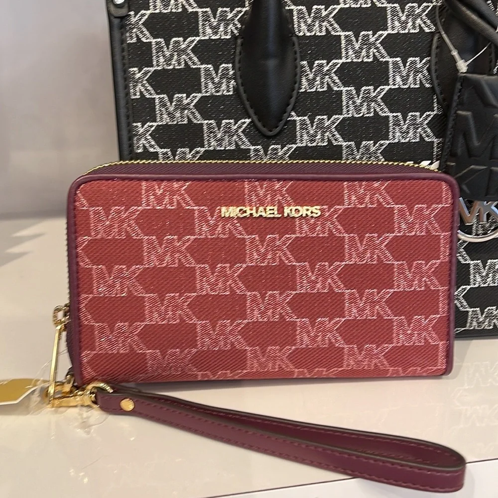 Michael Kors Jet Set Travel Large Phone Case Wristlet Wallet MK Mulberry Multi - Picture 4 of 16